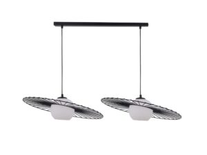 Miniaturka 5 - Lampa wisząca Sol 2 czarna z dwoma białymi szklanymi kloszami i ażurowymi obręczami