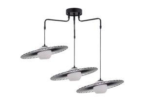 Miniaturka 5 - Lampa wisząca Sol 3 czarna z trzema białymi szklanymi kloszami i ażurowymi osłonami
