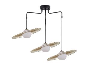 Miniaturka 1 - Lampa wisząca Sol 3 złota z trzema dekoracyjnymi ażurowymi osłonami i białym szkłem