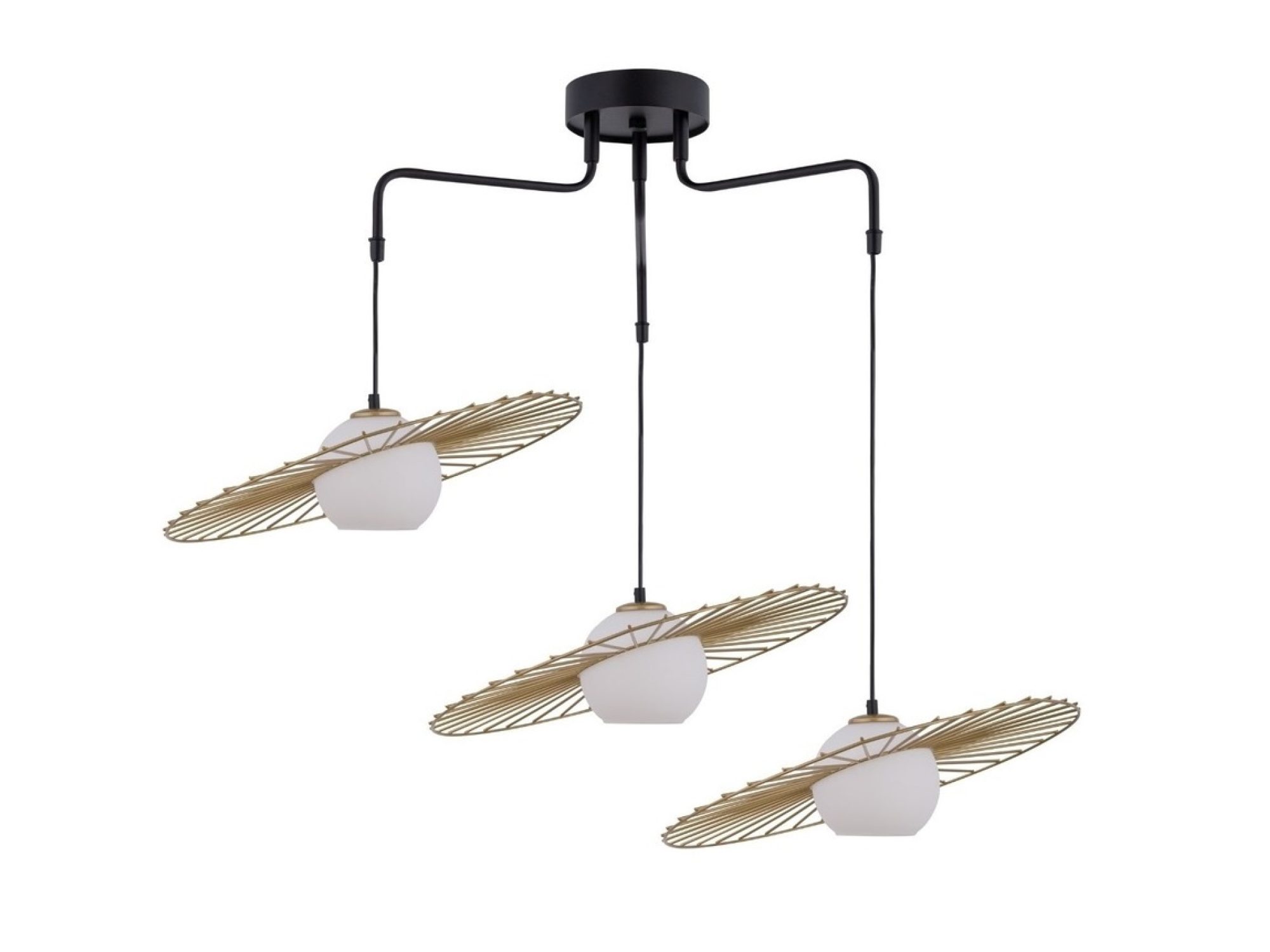 Lampa wisząca Sol 3 złota z trzema dekoracyjnymi ażurowymi osłonami i białym szkłem