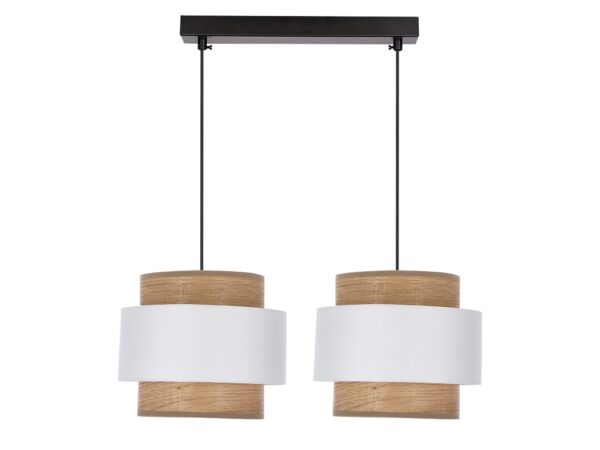 Lampa wisząca Solamano z dwoma abażurami białymi i orzechowymi