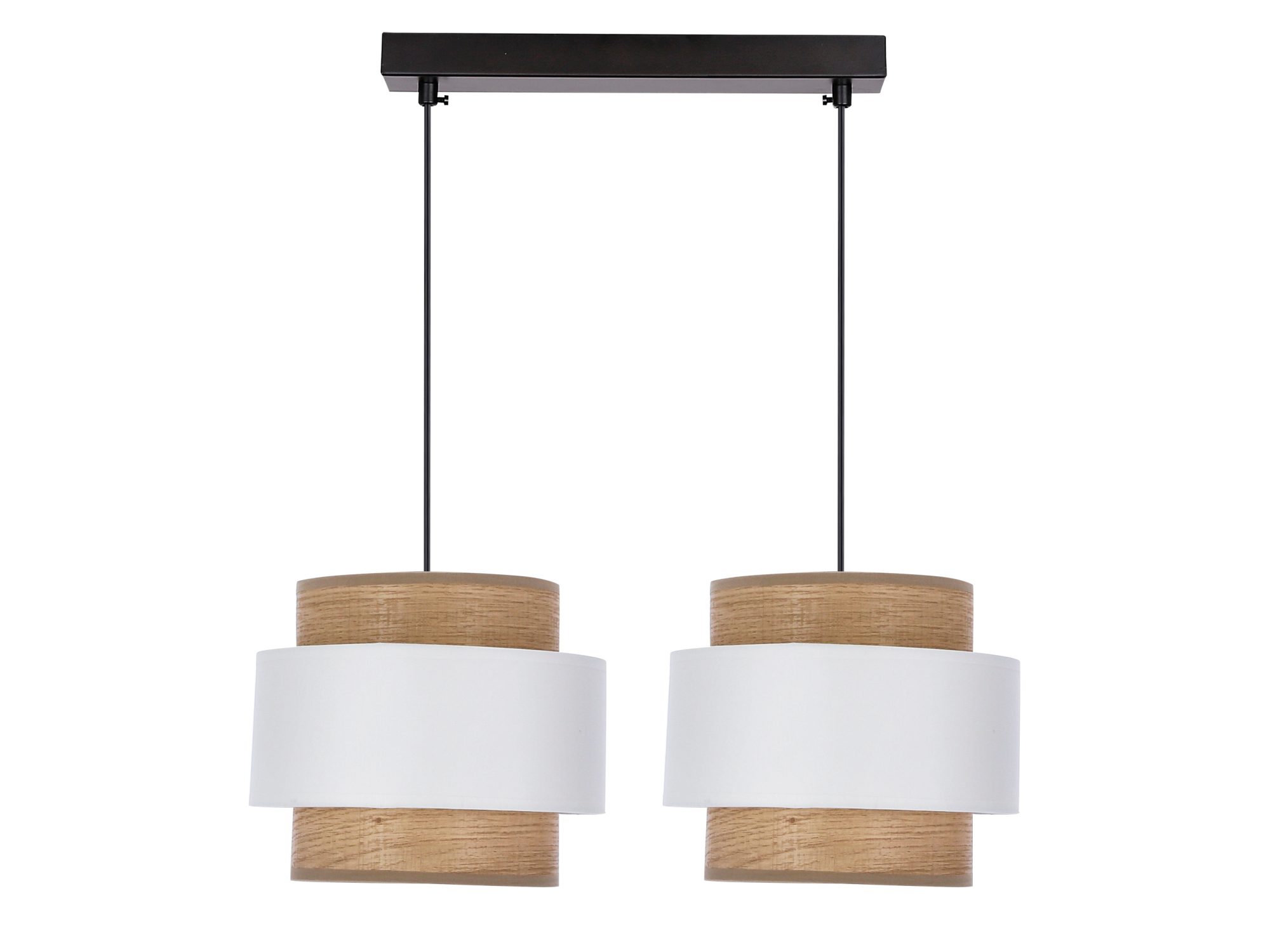 Lampa wisząca Solamano z dwoma abażurami białymi i orzechowymi