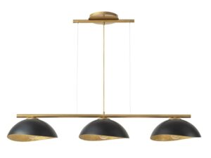 Miniaturka 8 - Lampa wisząca Solar 3 S ze złotą listwą i trzema czarno-złotymi kopułami na białym tle