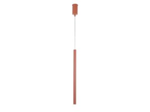 Miniaturka 8 - Lampa wisząca Sopel 1 ceglany z długim wąskim kloszem i rozetą sufitową na białym tle