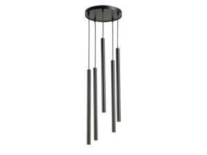 Miniaturka 1 - Czarna lampa wisząca Sopel 5 koło z pięcioma wąskimi stalowymi kloszami