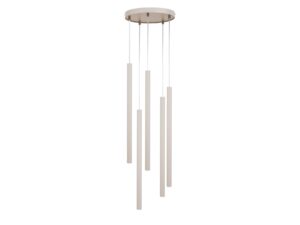 Miniaturka 4 - Lampa wisząca Sopel 5 koło w kolorze szary beż z pięcioma cylindrycznymi kloszami
