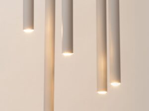Miniaturka 11 - Lampa wisząca Sopel 5 koło szary beż z pięcioma świecącymi końcówkami kloszy