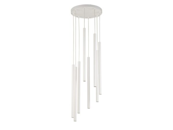 Lampa wisząca Sopel 8 Koło biała, osiem cylindrycznych kloszy na okrągłej rozecie