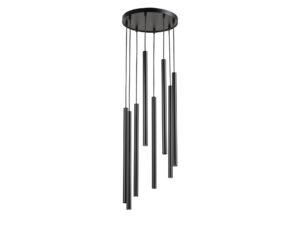 Miniaturka 1 - Lampa wisząca Sopel 8 Koło czarna, pełny widok ośmiu cylindrów i okrągłej rozety
