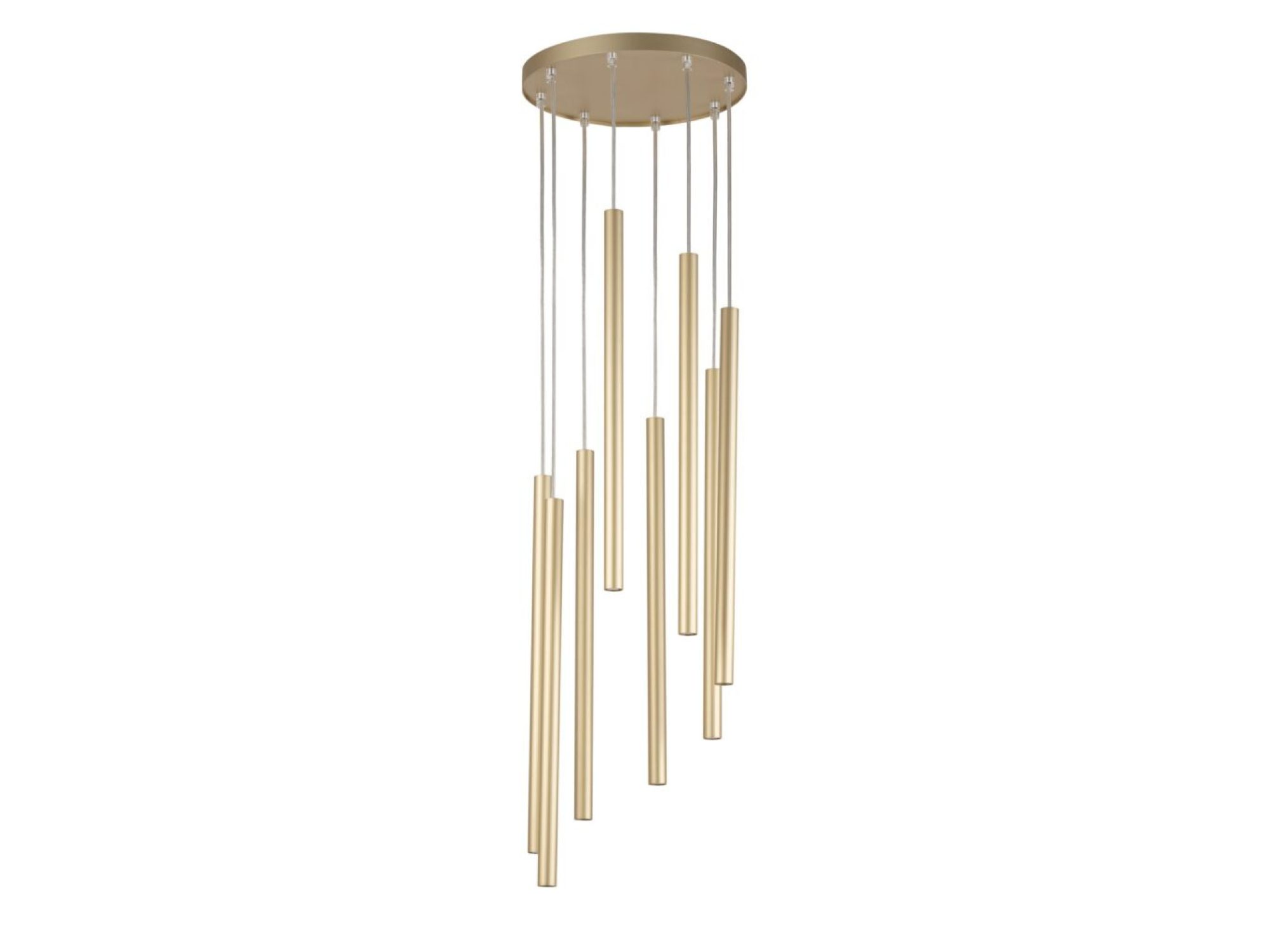 Lampa wisząca Sopel 8 Koło złota, osiem cylindrycznych zwisów
