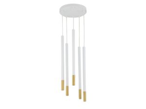 Miniaturka 1 - Lampa wisząca Sopel Due 5 biało-złota, pięć smukłych kloszy na rozecie
