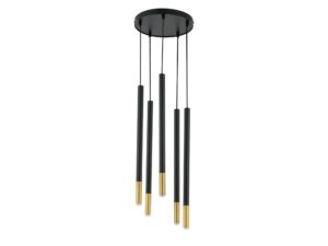 Miniaturka 4 - Lampa wisząca Sopel Due 5 czarno-złota, pięć smukłych kloszy na rozecie