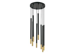 Miniaturka 4 - Lampa wisząca Sopel Due 8 czarno-złota, osiem smukłych kloszy na rozecie