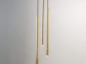 Miniaturka 5 - Lampa wisząca Sopel Lux 3 koło z trzema złotymi cylindrycznymi kloszami