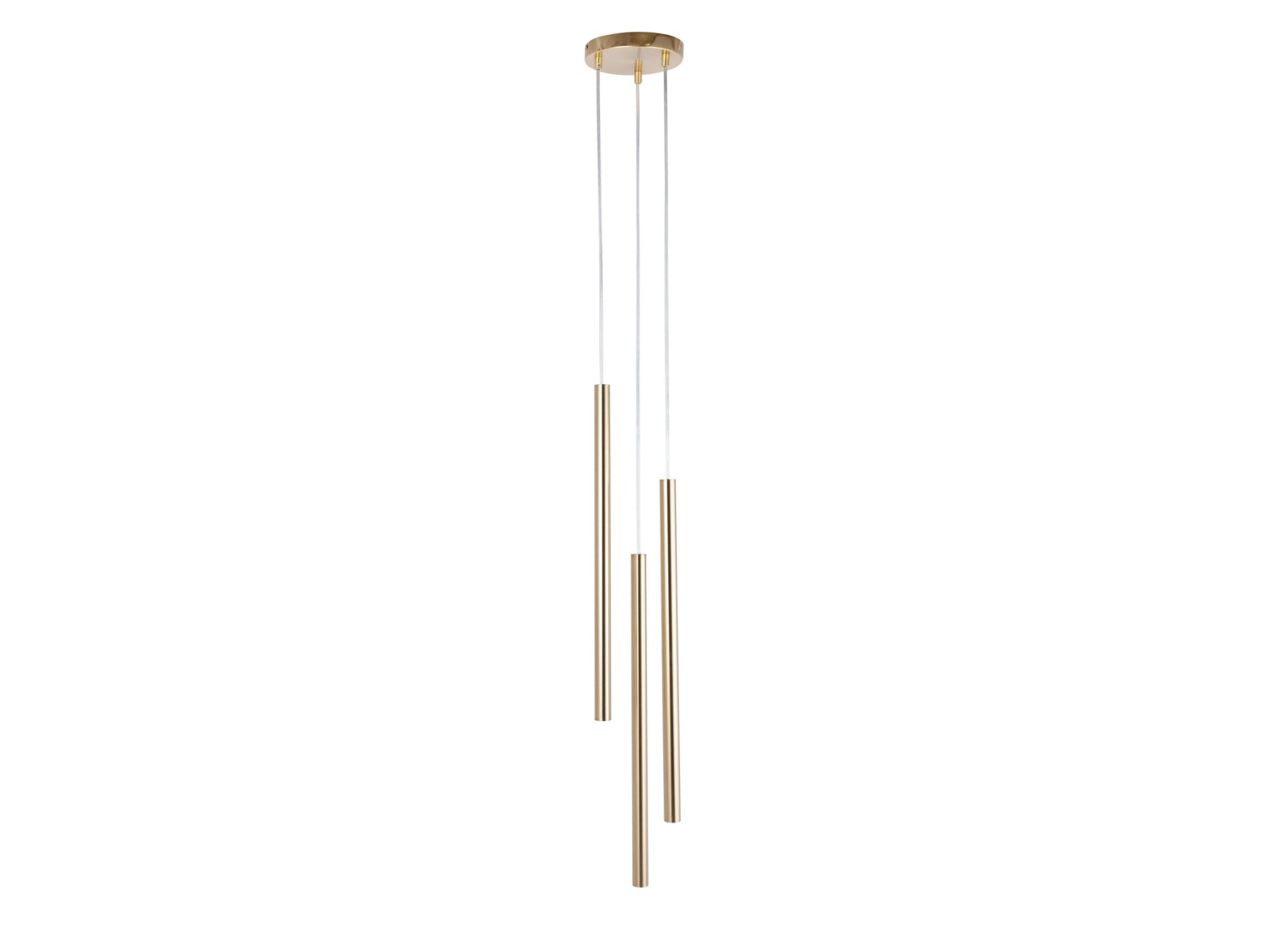 Złota szczotkowana lampa wisząca Sopel Premium 3 koło z trzema metalowymi kloszami