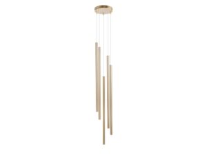 Miniaturka 2 - Lampa wisząca Sopel Premium 5 koło długi złota szczotkowana z pięcioma stalowymi kloszami