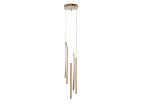 Lampa wisząca Sopel Premium 5 koło złota szczotkowana, pięć stalowych kloszy