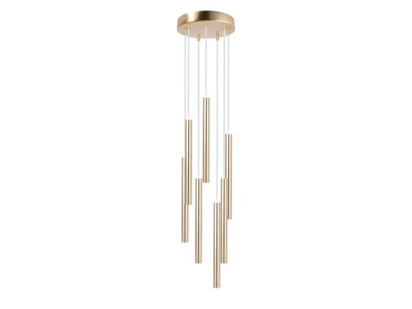 Lampa wisząca Sopel Premium 7 koło złota szczotkowana, siedem stalowych kloszy