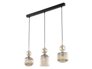 Miniaturka 1 - Lampa wisząca Sophia trzypunktowa z koniakowymi szklanymi kloszami, widok producenta