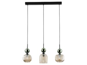 Miniaturka 2 - Lampa wisząca Sophia 3-punktowa zielona ze szklanymi kloszami koniakowymi