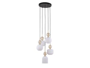 Miniaturka 1 - Lampa wisząca Sophia 5-punktowa z białymi szklanymi kloszami