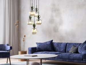 Miniaturka 5 - Lampa wisząca Sophia zielono-koniakowa 5-punktowa w aranżacji