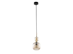 Miniaturka 18 - Lampa wisząca Sophia koniakowa z kulistym kloszem z ryflowanego szkła, widok na białym tle