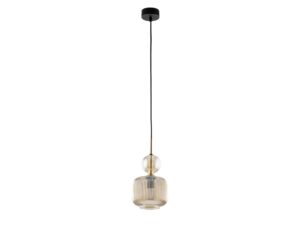 Miniaturka 4 - Lampa wisząca Sophia koniakowa z niskim zaokrąglonym walcowym kloszem z ryflowanego szkła