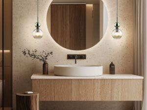 Miniaturka 15 - Lampa wisząca Sophia z zieloną dekoracyjną kulą i kulistym kloszem przy lustrze