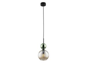 Miniaturka 14 - Lampa wisząca Sophia z zieloną kulą ozdobną i kulistym koniakowym kloszem