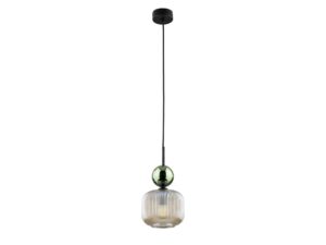 Miniaturka 16 - Lampa wisząca Sophia z zieloną dekoracyjną kulą i niskim walcowym kloszem koniakowym