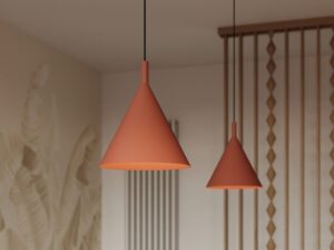 Miniaturka 23 - Lampa wisząca Sorvella 25 cm ochra czerwona nad blatem – zbliżenie