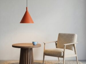 Miniaturka 24 - Lampa wisząca Sorvella 25 cm ochra czerwona nad stolikiem kawowym