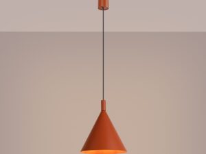 Miniaturka 17 - Lampa wisząca Sorvella 25 cm ochra czerwona z włączonym światłem
