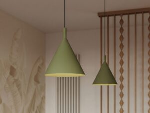 Miniaturka 33 - Lampa wisząca Sorvella 25 cm zielony oliwkowy nad blatem – zbliżenie