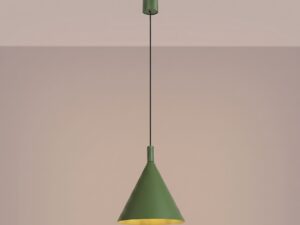 Miniaturka 27 - Lampa wisząca Sorvella 25 cm zielony oliwkowy z włączonym światłem