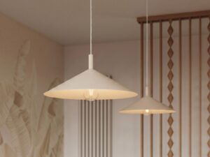 Miniaturka 108 - Lampa wisząca Sorvella 40 cm beżowy nad blatem – zbliżenie