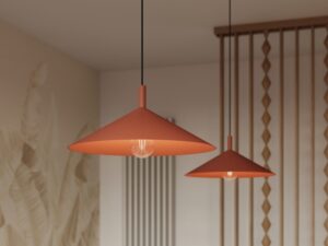 Miniaturka 90 - Lampa wisząca Sorvella 40 cm ochra czerwona nad blatem – zbliżenie