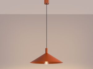 Miniaturka 83 - Lampa wisząca Sorvella 40 cm ochra czerwona z włączonym światłem