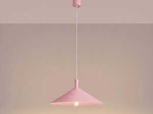Miniaturka 60 - Lampa wisząca Sorvella 40 cm różowy z włączonym światłem