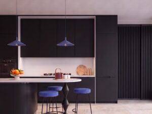Miniaturka 76 - Lampa wisząca Sorvella 40 cm ultramaryna nad wyspą kuchenną