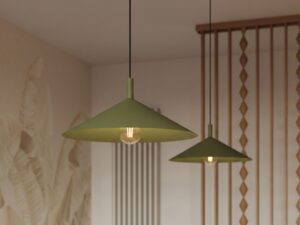 Miniaturka 98 - Lampa wisząca Sorvella 40 cm zielony oliwkowy nad blatem – zbliżenie