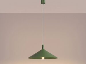 Miniaturka 94 - Lampa wisząca Sorvella 40 cm zielony oliwkowy z włączonym światłem