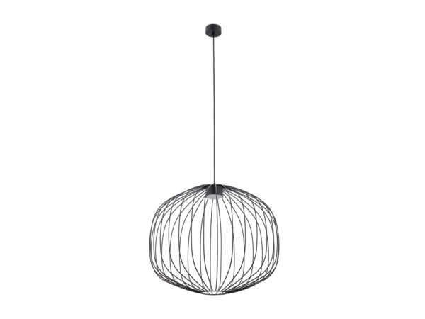 Lampa wisząca Sphera M czarna, ażurowy metalowy klosz średnicy 58 cm na białym tle