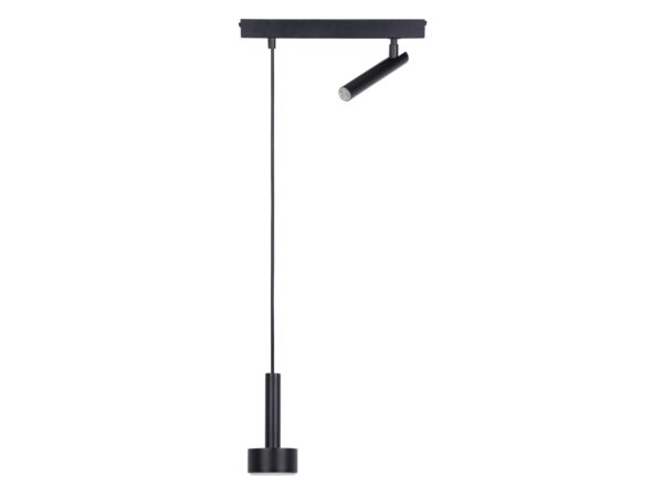 Lampa wisząca Stamp 1 + 1 czarna, podłużna listwa, zwis i ruchomy punkt sufitowy