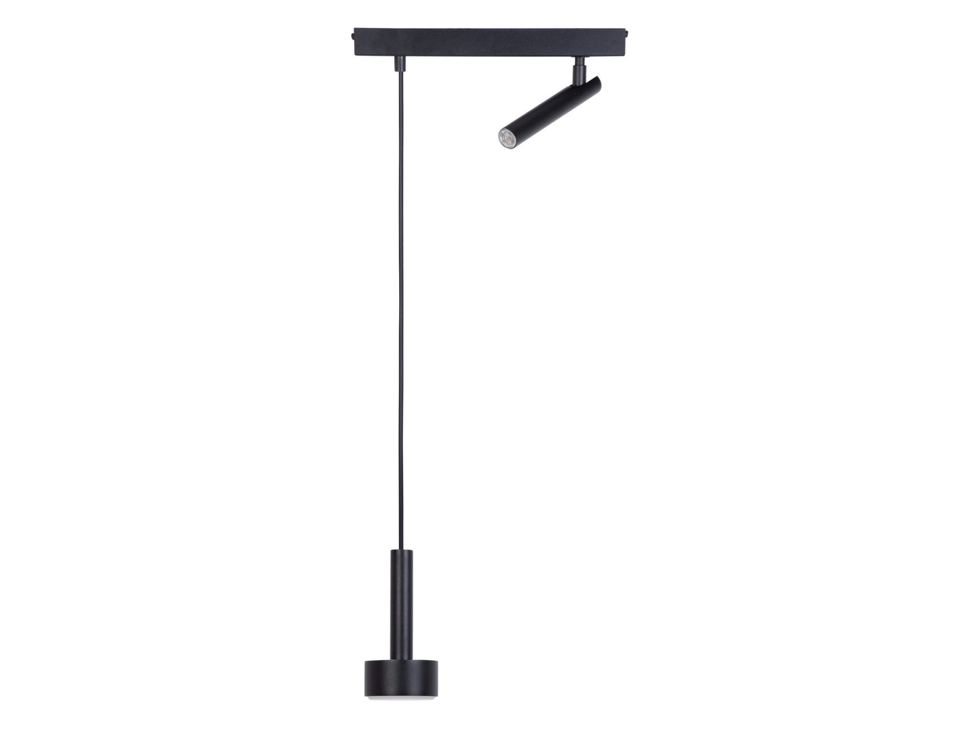 Czarna lampa Stamp 1 + 1 z osobnym zwisem i ruchomym kloszem sufitowym