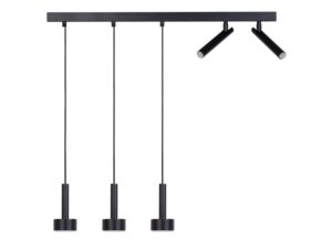Miniaturka 1 - Lampa wisząca Stamp 3+2 czarna z ruchomymi reflektorami na białym tle