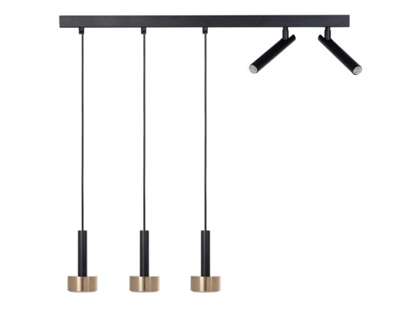 Lampa wisząca Stamp 3+2 czarno-złota – trzy zwisy GX53 i dwa ruchome reflektorki G9