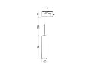 Miniaturka 5 - Czarna lampa wisząca szynowa GU10, rysunek techniczny z wymiarami