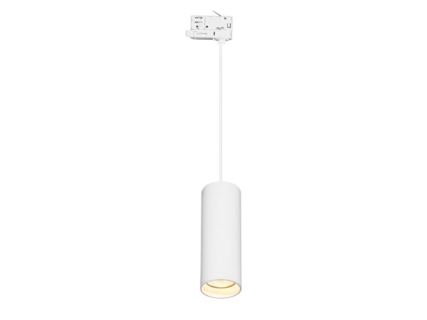 Biała lampa wisząca GU10 do trójfazowej szyny na białym tle